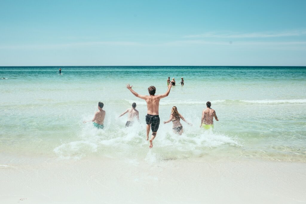 beach, people, running